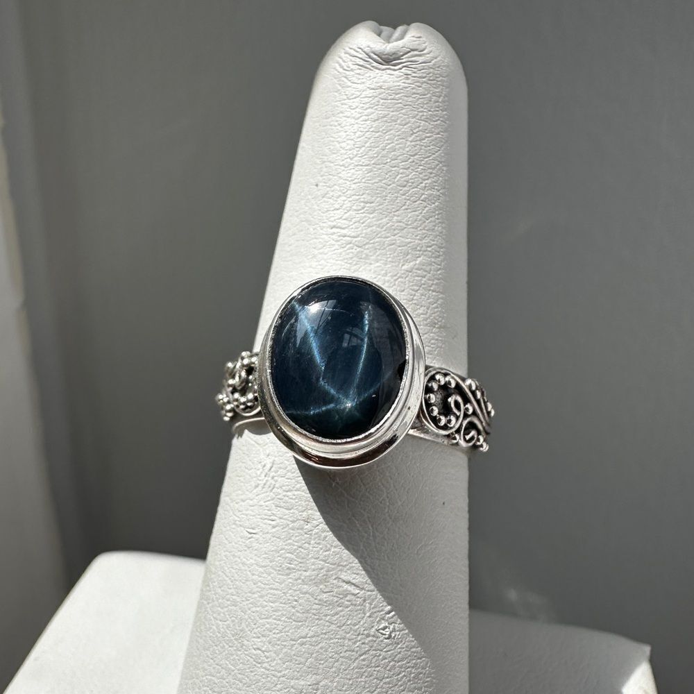 NWT 3ct oval cut blue star sapphire ring‎ in Bali sterling silver!